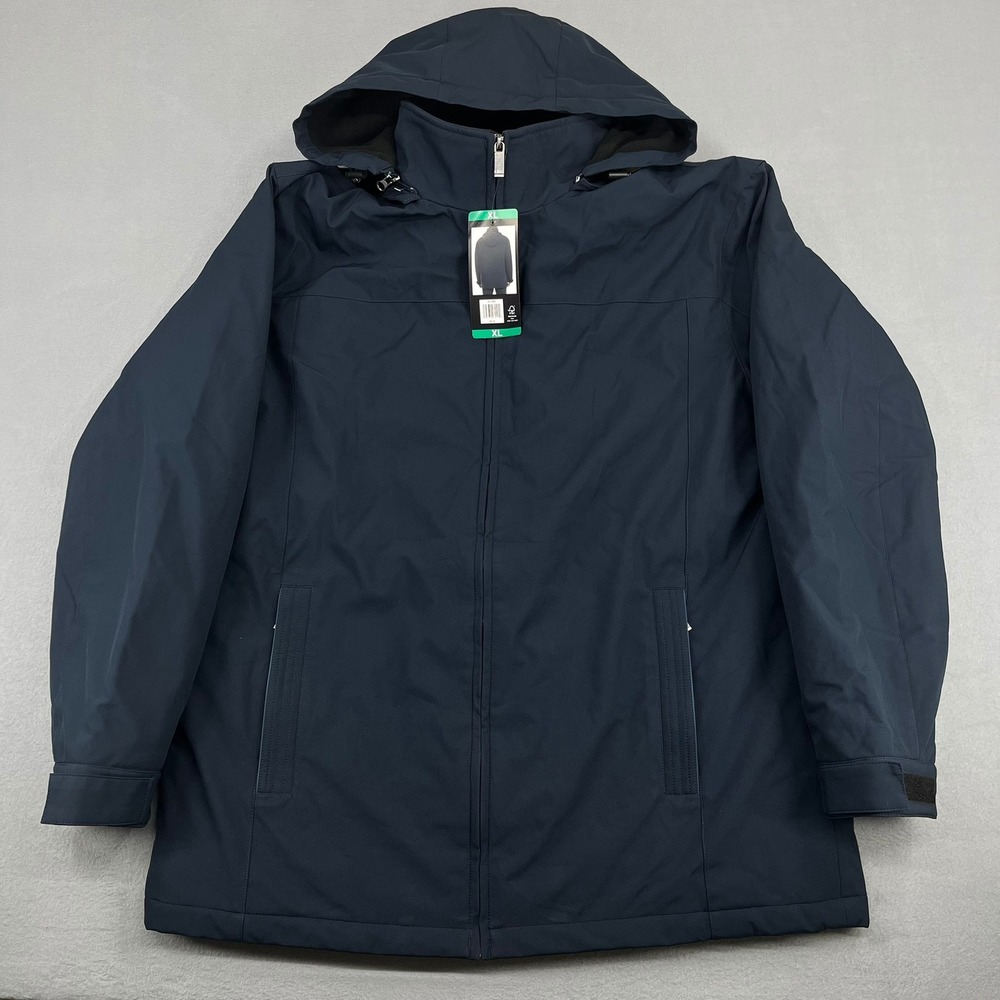 Weatherproof Mens XL Navy Blue Softshell Jacket Hooded Full Zip Coat NEW